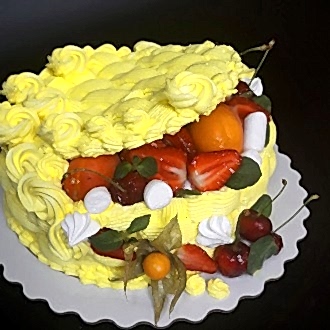 Праздничный торт "Корзина с фруктами круглая" Праздничный торт "Корзина с фруктами круглая"